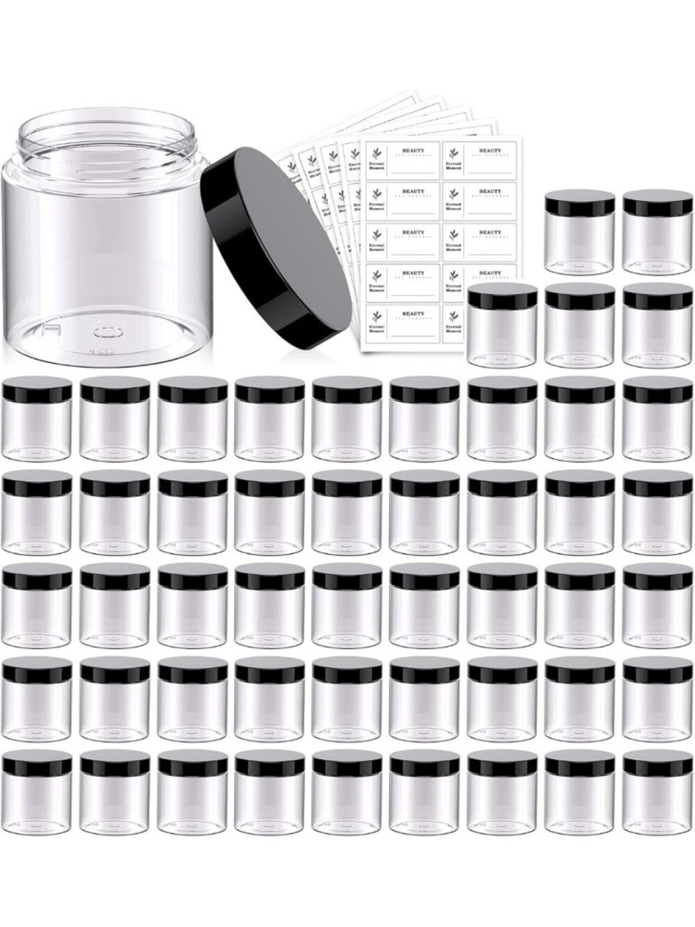 50 Pack 4 oz Clear Plastic Jars with Black Lids - Perfect for Cosmetics, Travel